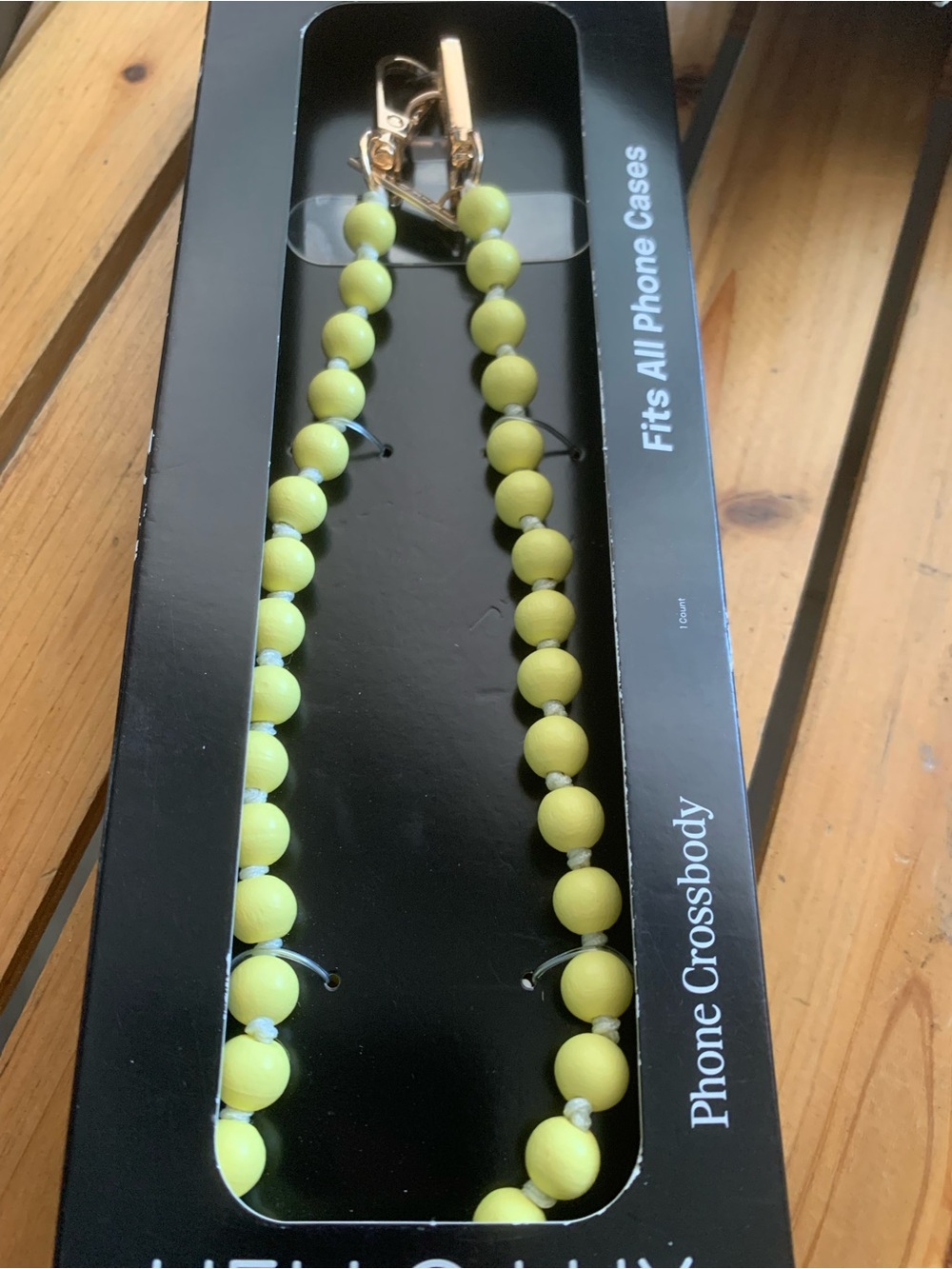 NIB Yellow Beaded Crossbody phone Strap with Gold Hardware